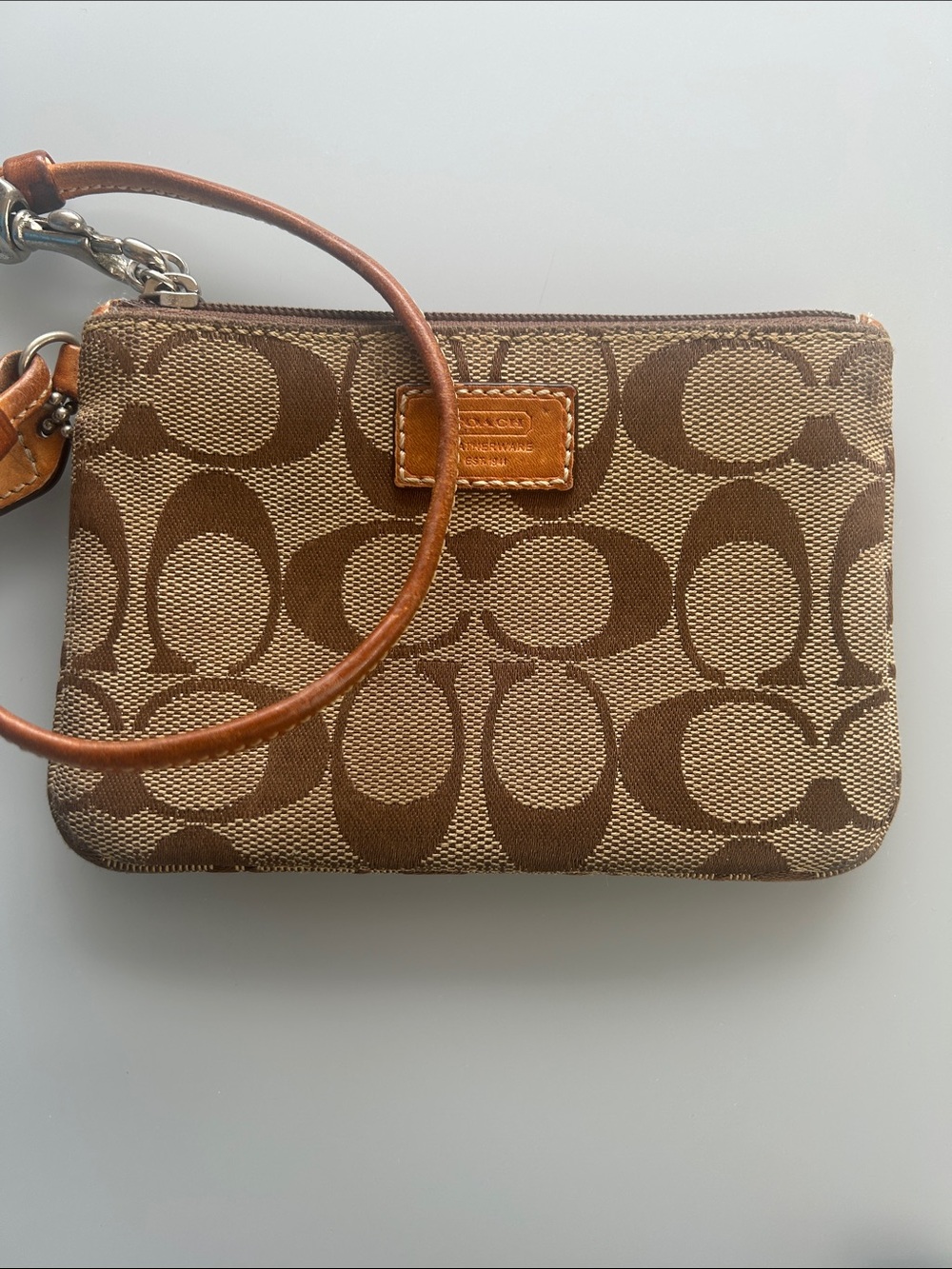 Coach Brown Signature Canvas Wristlet
